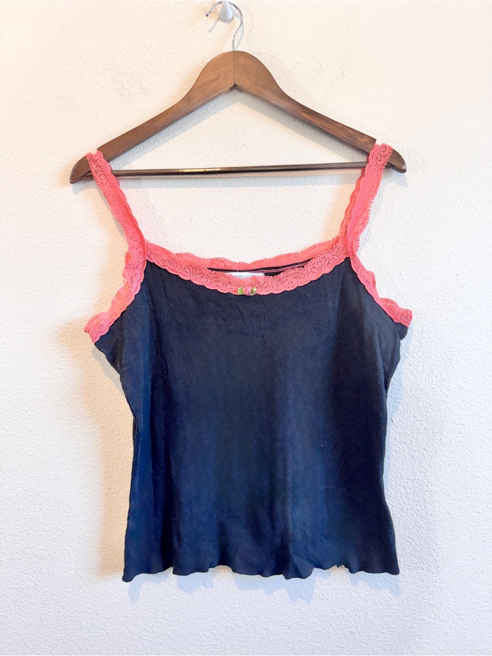 One Step Up Plus Lace Trim Ribbed Cami Y2K Coquette Fairy Grunge Cotton 1X G82